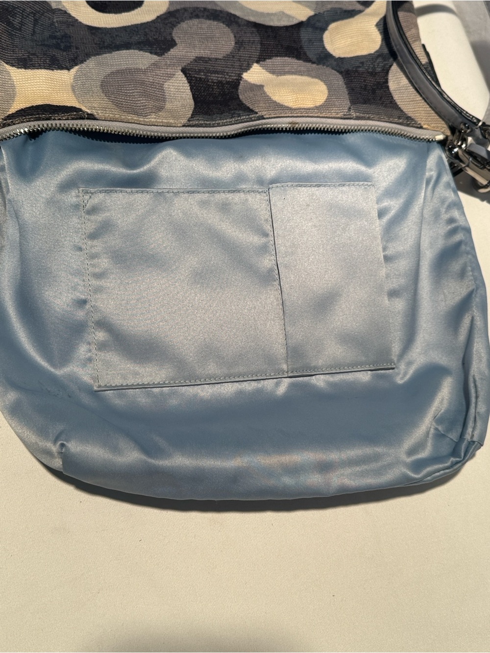 Coach Blue & White Signature Chain-Detail Hobo - Picture 11 of 14
